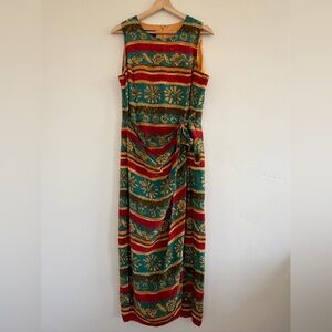 100% silk luxury vintage maxi dress sleeveless women autumn size 14